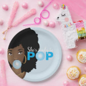 Schwarze Frau, Bereit zum Pop, Bubblegum, Blau Pappteller (Party)