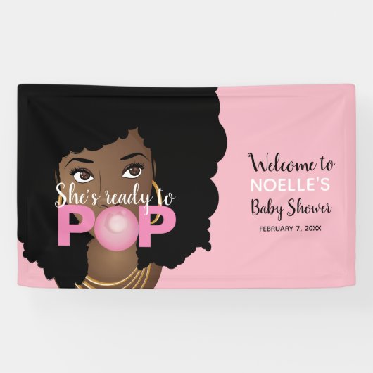 Schwarze Frau, Bereit zum Pop, Bubblegum, Rosa Banner (Horizontal)