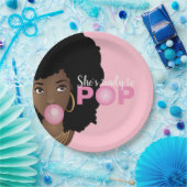 Schwarze Frau, Bereit zum Pop, Bubblegum, Rosa Pappteller (Party)