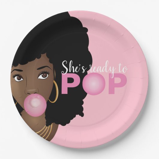 Schwarze Frau, Bereit zum Pop, Bubblegum, Rosa Pappteller (Vorderseite)