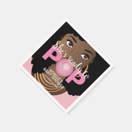 Schwarze Frau, Bereit zum Pop, Bubblegum, Rosa Serviette (Ecke)