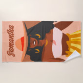 Schwarze Frau, Big Hat, Ferienhäuser Strandtuch (Vorderseite)