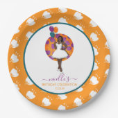 Schwarze Frau, Birthday Balloons & Blume, Orange Pappteller (Vorderseite)