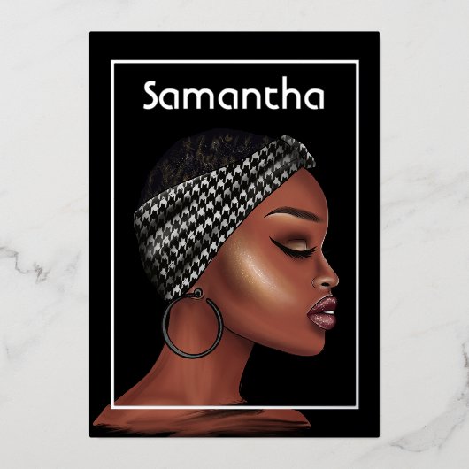 Schwarze Frau Birthday Party Foil Einladung (Vorderseite)