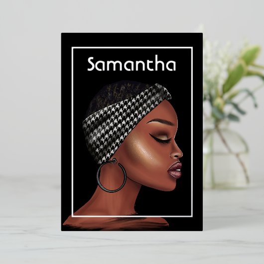 Schwarze Frau Birthday Party Foil Einladung (Stehend vorne)