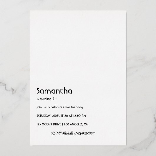 Schwarze Frau Birthday Party Foil Einladung (Rückseite)