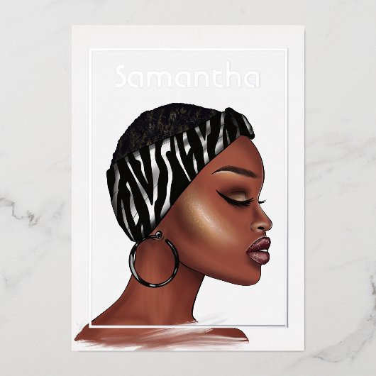 Schwarze Frau Birthday Party Foil Einladung (Vorderseite)