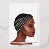 Schwarze Frau Birthday Party Foil Einladung (Vorderseite)