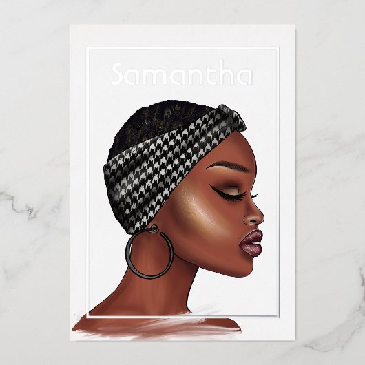 Schwarze Frau Birthday Party Foil Einladung (Vorderseite)