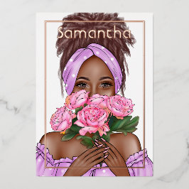 Schwarze Frau Birthday Party Foil Einladung