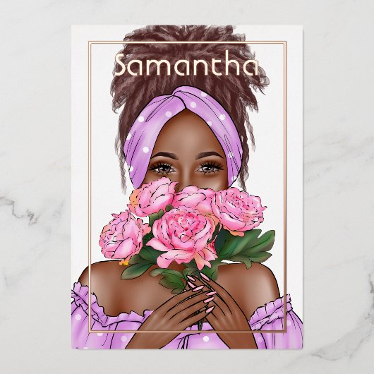 Schwarze Frau Birthday Party Foil Einladung (Vorderseite)