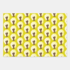 Schwarze Frau, blonde Afro, natürliches Haar, gelb Geschenkpapier Set