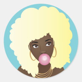 Schwarze Frau, blonde Afro, Poppingrosa Bubblegum Runder Aufkleber