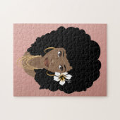 Schwarze Frau, Blume im Haar, rosa Rosa Puzzle (Horizontal)