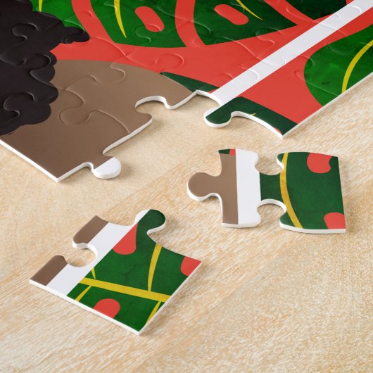 Schwarze Frau, Blume im Haar, tropische Blätter, R Puzzle (Seite)