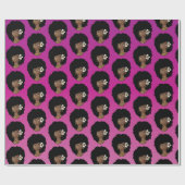 Schwarze Frau, Blume in Naturhaar, Rosa Magenta Geschenkpapier (Flach)