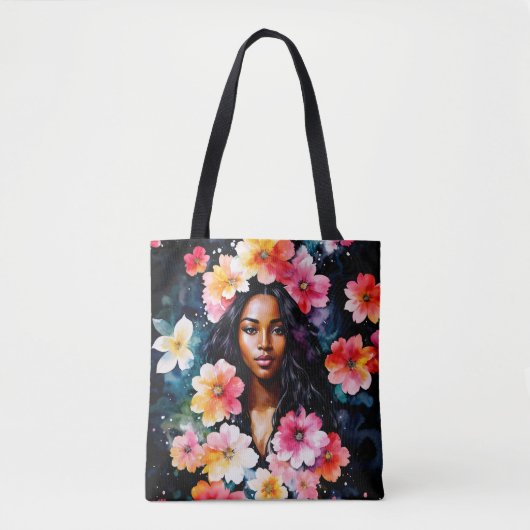 Schwarze Frau Blumenkunst Tasche (Vorderseite)