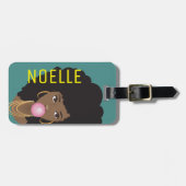 Schwarze Frau, Bubblegum, Naturhaare, Aquamarin gr Gepäckanhänger (Vorderseite horizontal)