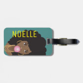 Schwarze Frau, Bubblegum, Naturhaare, Aquamarin gr Gepäckanhänger (Rückseite horizontal)