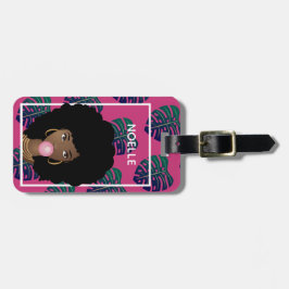 Schwarze Frau, Bubblegum, tropische Blätter, Hot P Gepäckanhänger