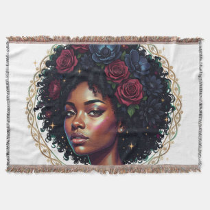 Schwarze Frau Dunkle Blumen Afro Decke