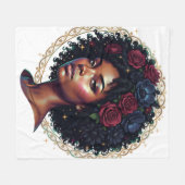 Schwarze Frau dunkle Blumen Afro Fleecedecke (Vorderseite (Horizontal))