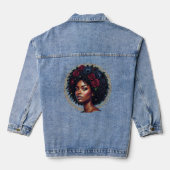 Schwarze Frau dunkle Blumen Afro Jeansjacke (Rückseite)