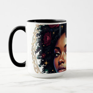 Schwarze Frau dunkle Blumen Afro Tasse
