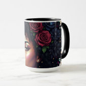 Schwarze Frau dunkle Blumen Afro Tasse (VorderseiteRechts)