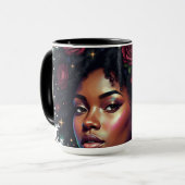 Schwarze Frau dunkle Blumen Afro Tasse (Vorderseite Links)