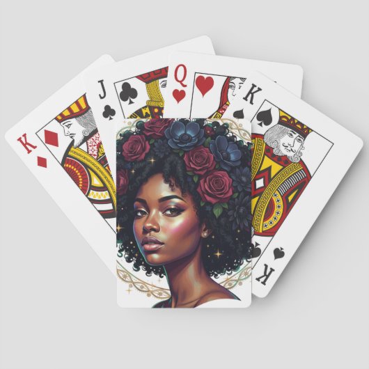 Schwarze Frau Dunkle Blüten Afro Spielkarten (Rückseite)