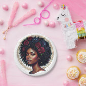 Schwarze Frau Dunkle Floral Afro Pappteller (Party)