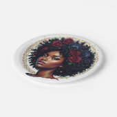 Schwarze Frau Dunkle Floral Afro Pappteller (Schrägansicht)