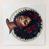 Schwarze Frau Dunkle Florale Afro Puzzle (Horizontal)