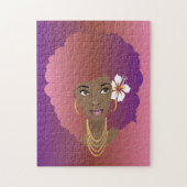 Schwarze Frau, farbenfrohe Rosa und Lila Afro, Blu Puzzle (Vertikal)