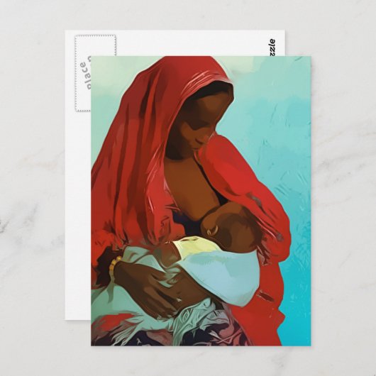 Schwarze Frau fütternd Kind Postkarte (Vorne/Hinten)