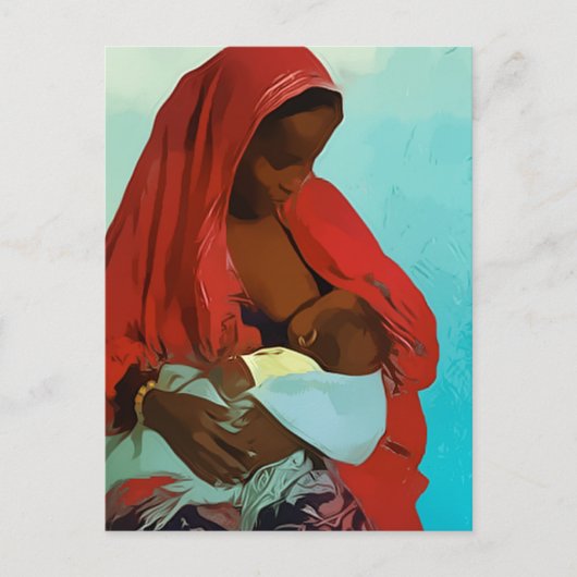 Schwarze Frau fütternd Kind Postkarte (Vorderseite)