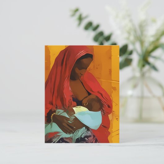 Schwarze Frau fütternd Kind Postkarte (Stehend Vorderseite)