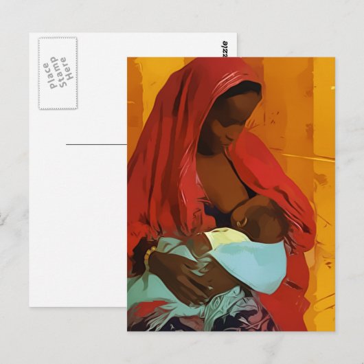 Schwarze Frau fütternd Kind Postkarte (Vorne/Hinten)