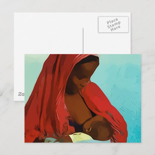 Schwarze Frau fütternd Kind Postkarte (Vorne/Hinten)