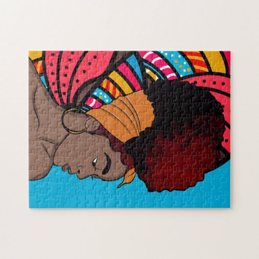 Schwarze Frau, gebackenes natürliches Haar, farben Puzzle (Horizontal)