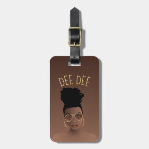 Schwarze Frau, Gold Shades & High Bun, braun Gepäckanhänger