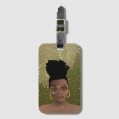 Schwarze Frau, Gold Shades & Palm Blätter Olivengr Gepäckanhänger (Vorderseite Vertikal)