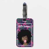 Schwarze Frau, Hallo Sommer, grüne Blätter, heiß r Gepäckanhänger (Rückseite vertikal)