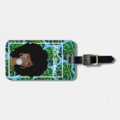 Schwarze Frau, Hallo Sommer, tropische Blätter, Bl Gepäckanhänger (Vorderseite horizontal)