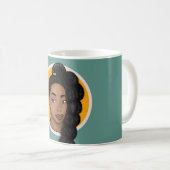 Schwarze Frau, Hochpuffponytail, Türkis Kaffeetasse (VorderseiteRechts)