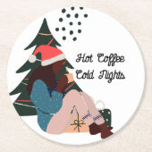 Schwarze Frau Illustrierte Weihnachten Runder Pappuntersetzer (Vorderseite)