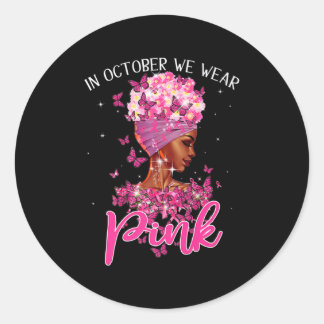 Schwarze Frau im Oktober tragen wir rosa Brustkreb Runder Aufkleber