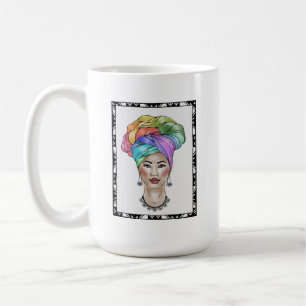 Schwarze Frau in einem farbenfrohen Turban Kaffeetasse