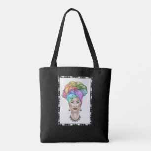 Schwarze Frau in einem farbenfrohen Turban Tasche
